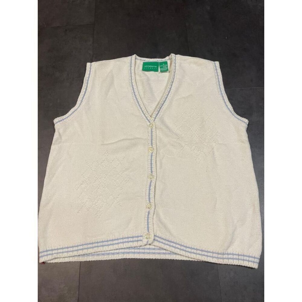 Liz Claiborne White Knit Vest with Blue Trim - Elegant Layering Piece B-84